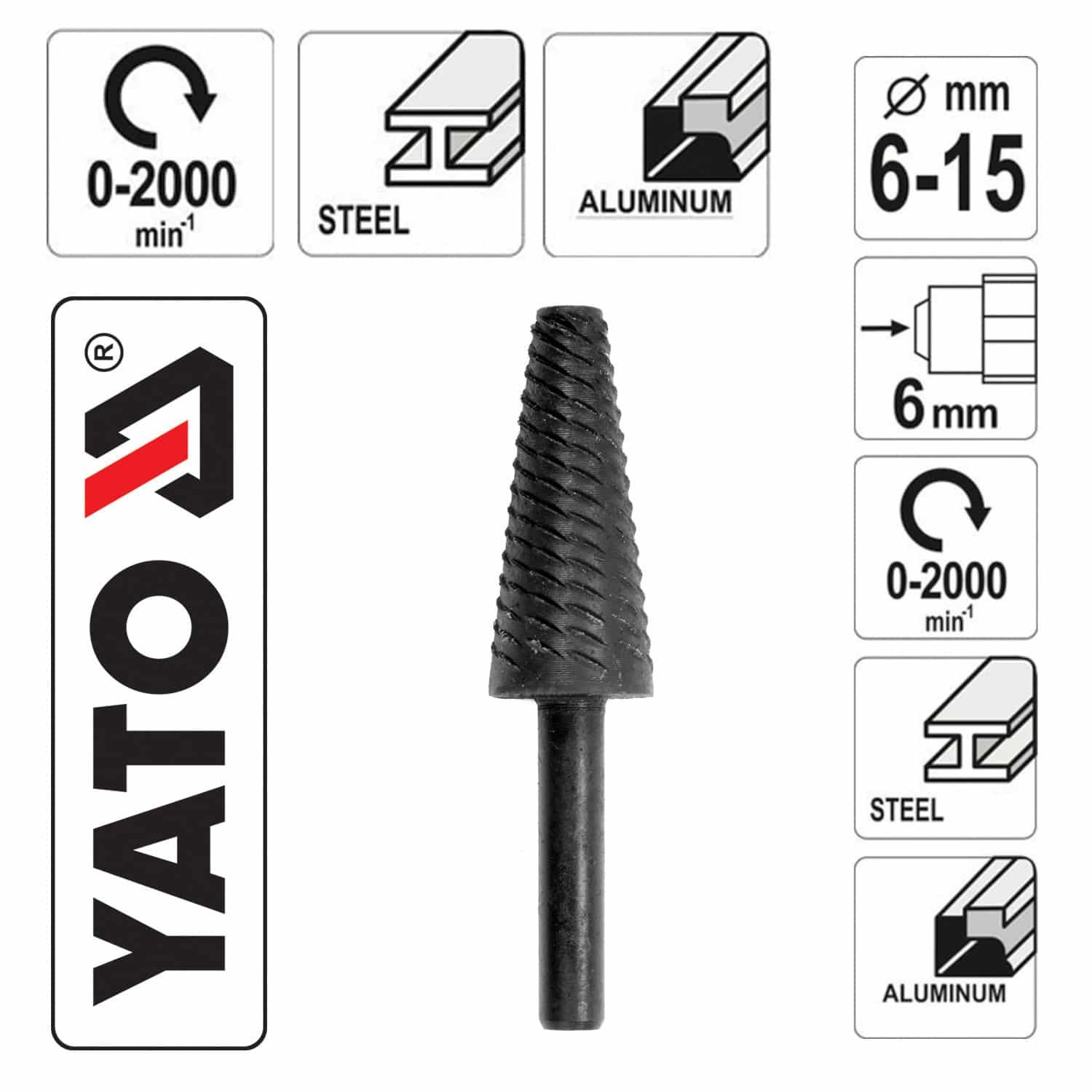 ΡΑΣΠΑ ΔΡΑΠΑΝΟΥ ΜΕΤΑΛΛΟΥ ΚΩΝΙΚΗ 6-15mm YT-61701 YATO