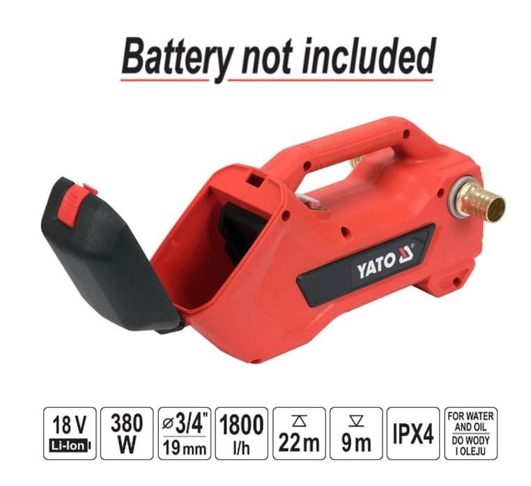 ΑΝΤΛΙΑ ΝΕΡΟΥ-ΛΑΔΙΟΥ ΜΠΑΤΑΡΙΑΣ 18V 1800L/H SOLO YT-85291 ΥΑΤΟ - Image 3