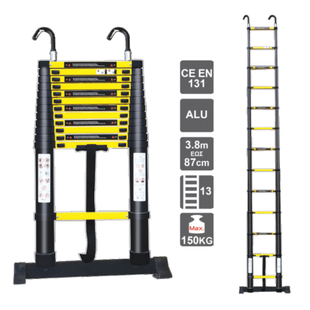 ΣΚΑΛΑ ΤΗΛΕΣΚΟΠΙΚΗ ΑΛΟΥΜΙΝΙΟΥ 13 ΣΚΑΛΙΑ 3,8M (150KG) ΜΕ ΓΑΝΤΖΟ HELIX