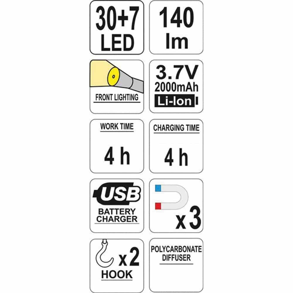 ΕΠΑΝΑΦΟΡΤΙΖΟΜΕΝΟΣ ΦΑΚΟΣ LED 30+7 LED 140 LM YT-08507 ΥΑΤΟ - Image 2