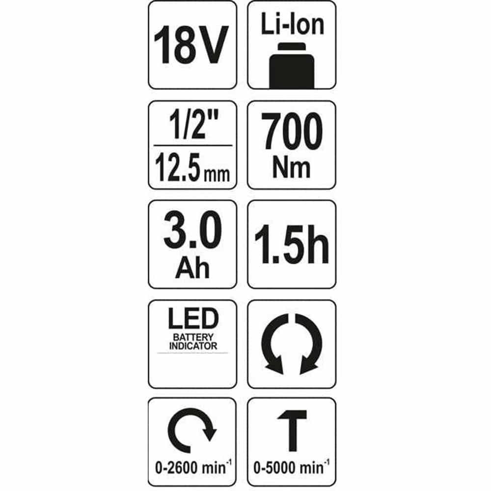 ΜΠΟΥΛΟΝΟΚΛΕΙΔΟ ΠΑΛΜΙΚΟ ΚΑΤΣΑΒΙΔΙ 18V YATO 1/2" 700ΝΜ YT-82806 - Image 2