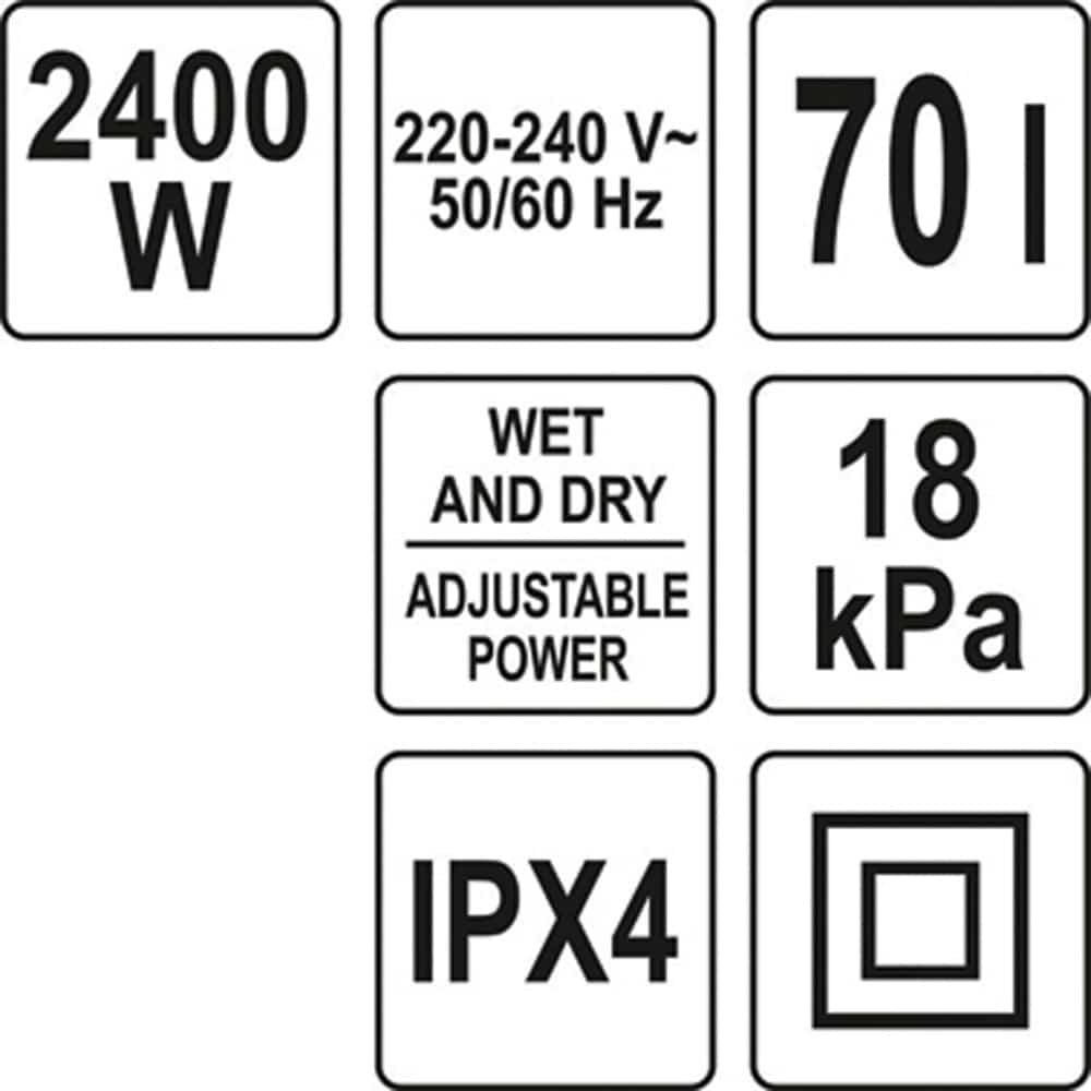 ΗΛΕΚΤΡΙΚΗ ΣΚΟΥΠΑ ΥΓΡΩΝ ΣΤΕΡΕΩΝ WET/DRY 2400W 70Lt YT-85710 ΥΑΤΟ - Image 2