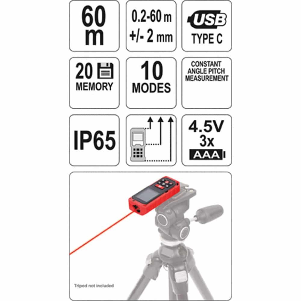ΛΕΙΖΕΡ ΜΕΤΡΗΤΗΣ ΑΠΟΣΤΑΣΕΩΝ LASER 60M YATO YT-73127 - Image 2