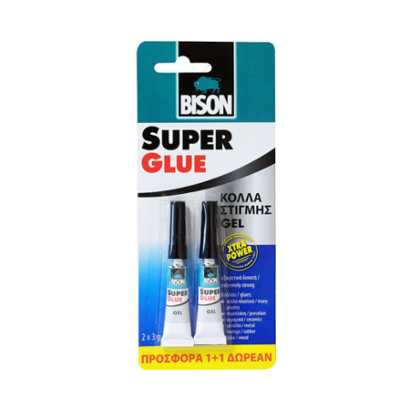 ΚΟΛΛΑ SUPER GLUE GEL 3GR 1+1Δ BLISTER BISON