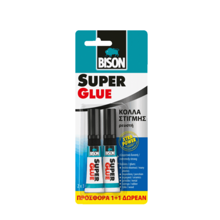 ΡΕΥΣΤΗ ΚΟΛΛΑ SUPER GLUE 3GR 1+1Δωρο BLISTER BISON