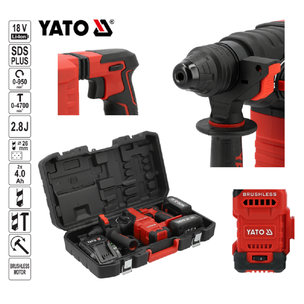 ΠΙΣΤΟΛΕΤΟ SDS+ BL 18V 2.8J 2x4h YT-827724 YATO - Image 2